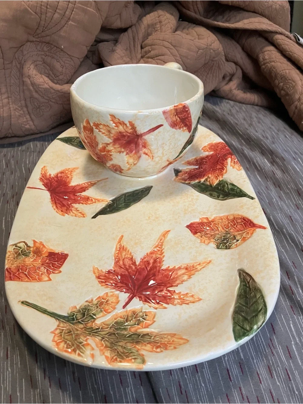 Pier 1 Foliage Oval Cup and Snack Set